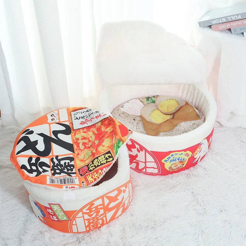 Noodle-Shaped Fleece-Lined Pet Bed Warm Breathable Detachable