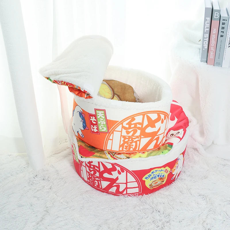 Noodle-Shaped Fleece-Lined Pet Bed Warm Breathable Detachable