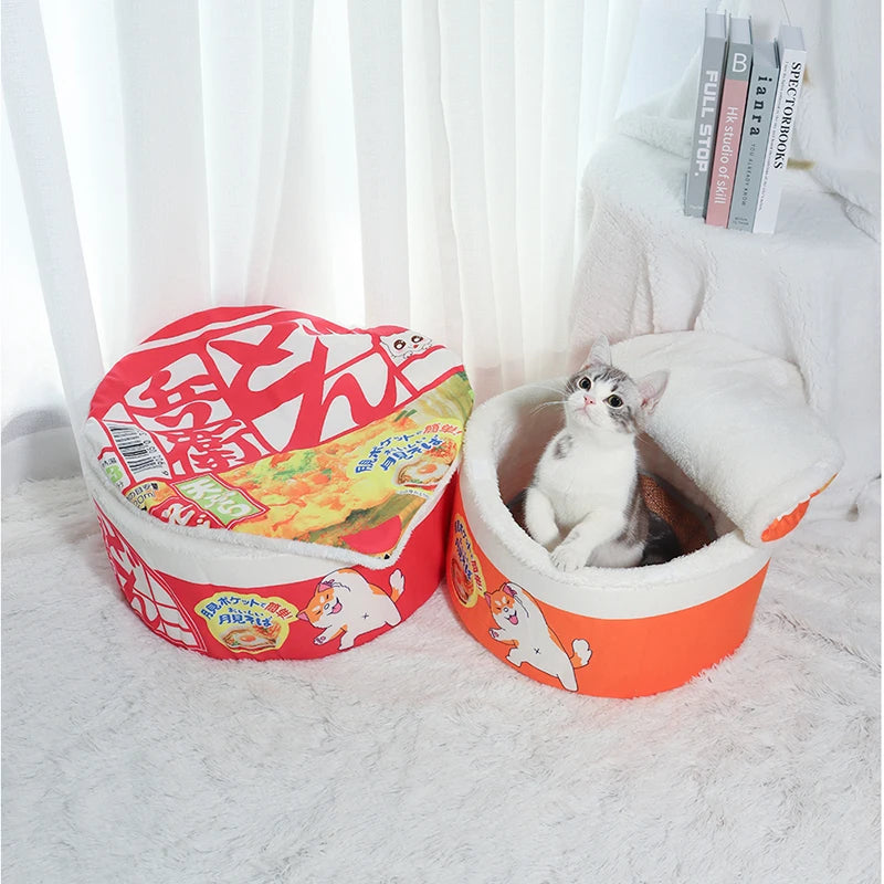 Noodle-Shaped Fleece-Lined Pet Bed Warm Breathable Detachable