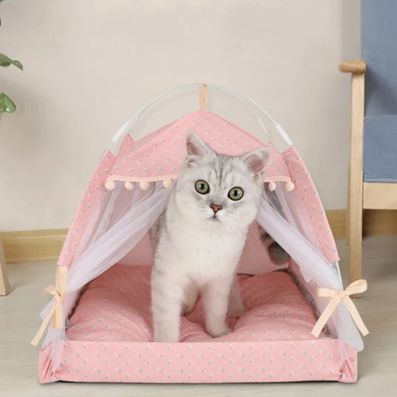 Sweet Princess Cat Bed Foldable Cats Tent Dog House Bed Kitten