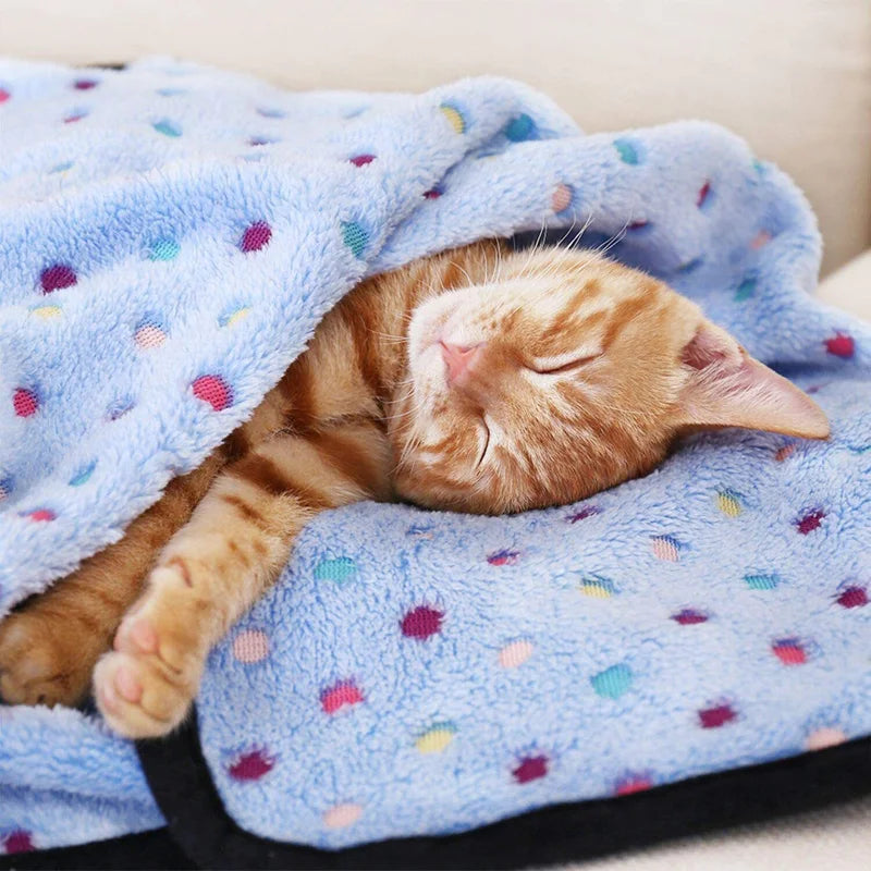 Soft Fluffy Pet Blanket Cute Dot Pattern Cozy Warm Blanket for Cat