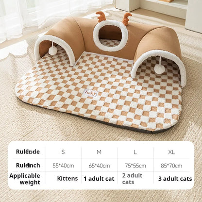 Winter Indoor Warm Plush Cat Bed with Reindeer Appearance Hide